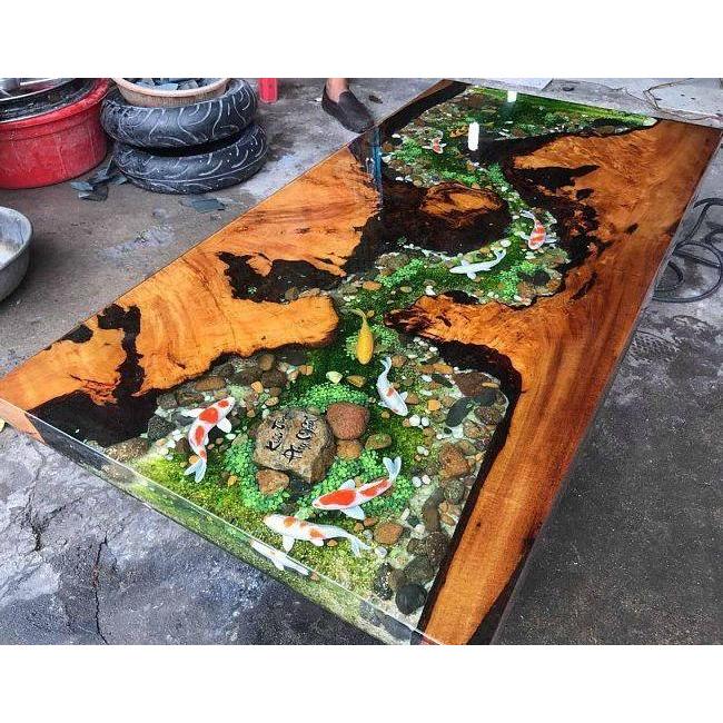 Terlaris Meja Makan Dining Table Epoxy Resin Premium: Perpaduan Elegan Kayu Asli Dan Seni Resin Untu