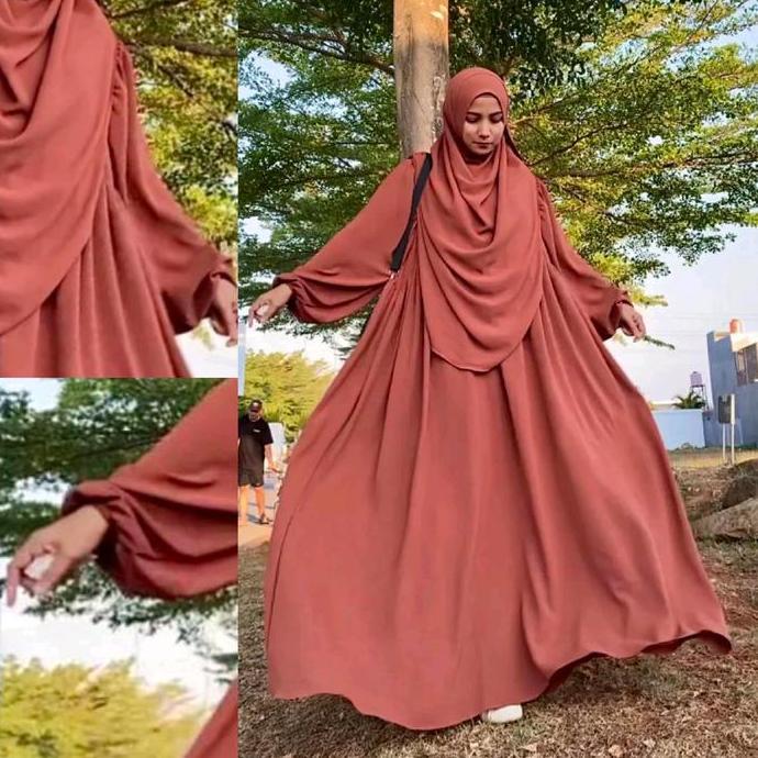 Hokywoi- Rh Gamis Luna Syar'I Set Hijab Oval / Gamis Wanita Bahan Crinkle Muslim Panjang