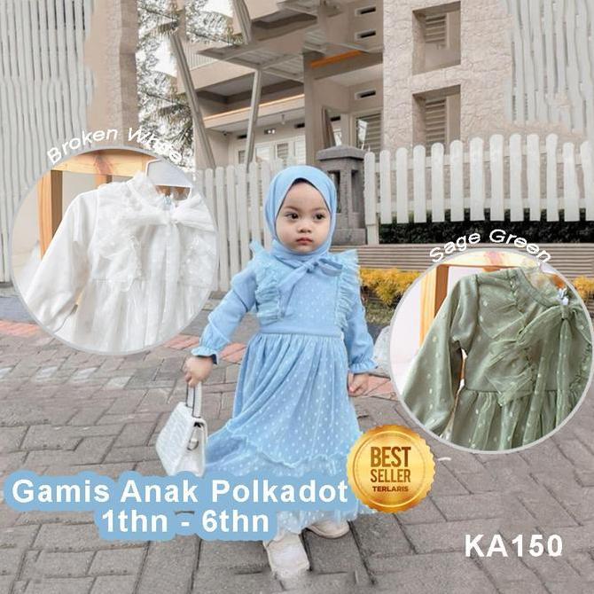 DR242 - Gaun Baju Muslim Anak 1 Tahun Gamis Bayi Lengan Panjang Warna Putih Biru Sage Terlaris Tren 