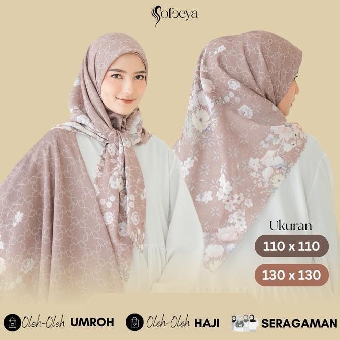 DA7 >> SOFEEYA FLAIR SERIES Hijab Voal Motif Printing Ukuran 110 x 110  Kerudung Segi Empat Lasercut