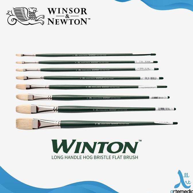 Winsor & Newton Winton Hog Bristle Long Flat Brush Long Handle Kuas Lukis Cat Minyak