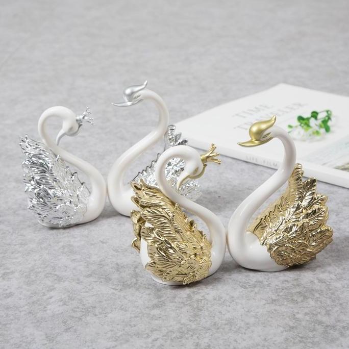 Vixplorn Pajangan Sepasang Angsa/Sepasang Angsa Gold /Plastik Silver Hiasan Flaminggo Pajangan Angsa