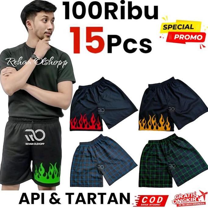 [NEW ARRIVAL] / 100 Ribuan 15 Pcs Celana kolor Api & Motif Kotak celana melar Hitam Putih Merah Pria