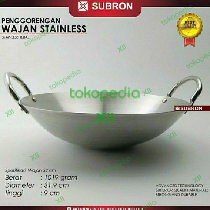 TERBARU - SUBRON Stainless WOK PAN 32 Cm Wajan Kuali Tebal