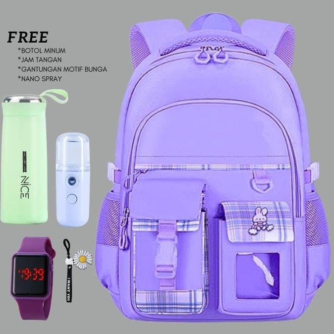 DF117 >> Tas Ransel Korean Mika 5in1 Ransel anak Sekolah Sd Smp Remaja Bonus Jam tangan Botol minum 