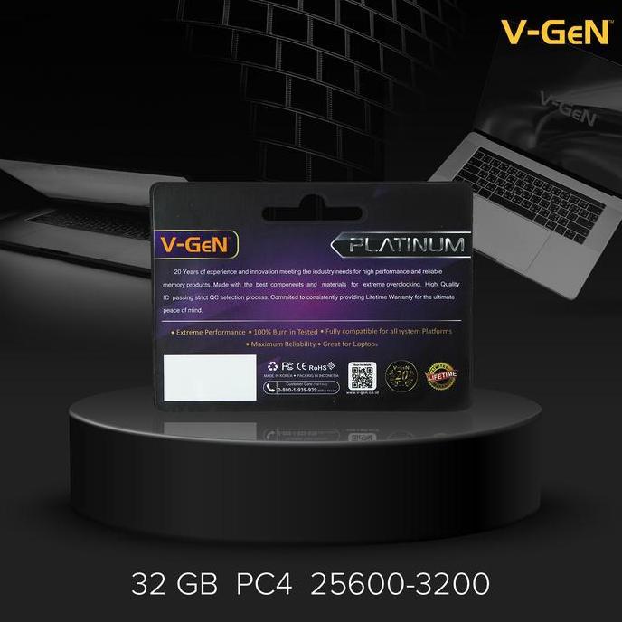 SODIMM DDR4 32GB PC 25600 3200MHz Platinum V-GEN RAM Laptop Notebook 32 GB 3200 MHz VGEN (TERBAIK) (