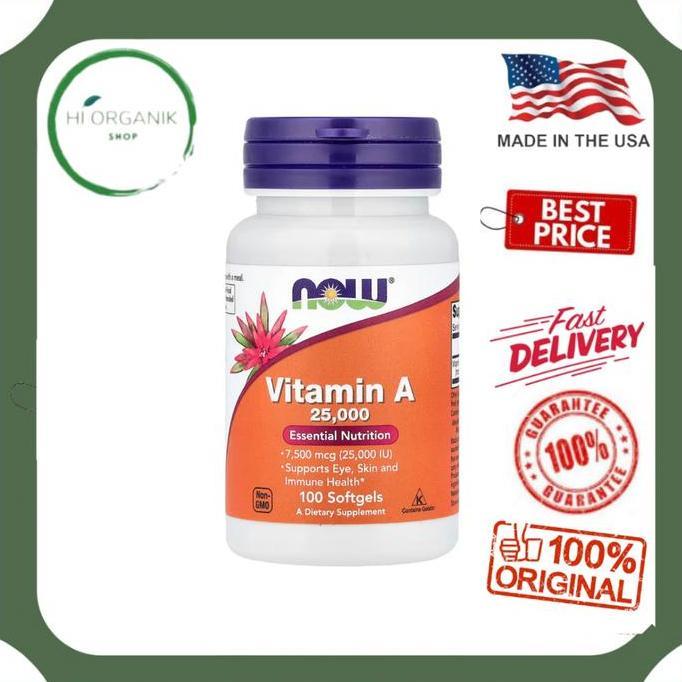 NOW Foods Vitamin A 25000 IU 25.000 IU  mcg 25,000 IU ( 7500 MCG) 100 Softgels