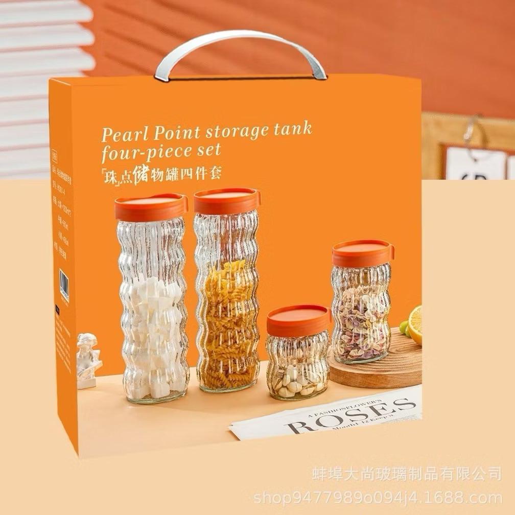 hot sale toples kaca motif belimbing set 4in 1 /toples kaca diamod glass tempat kue kering lebaran