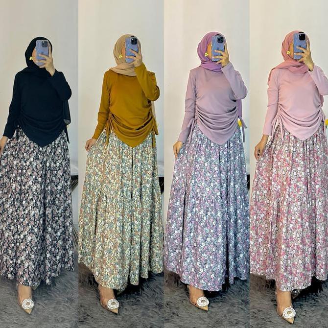 QLA982 SET ATASAN&ROK - BAHAN KNIT PREMIUM&ROK RAYON BUNGA