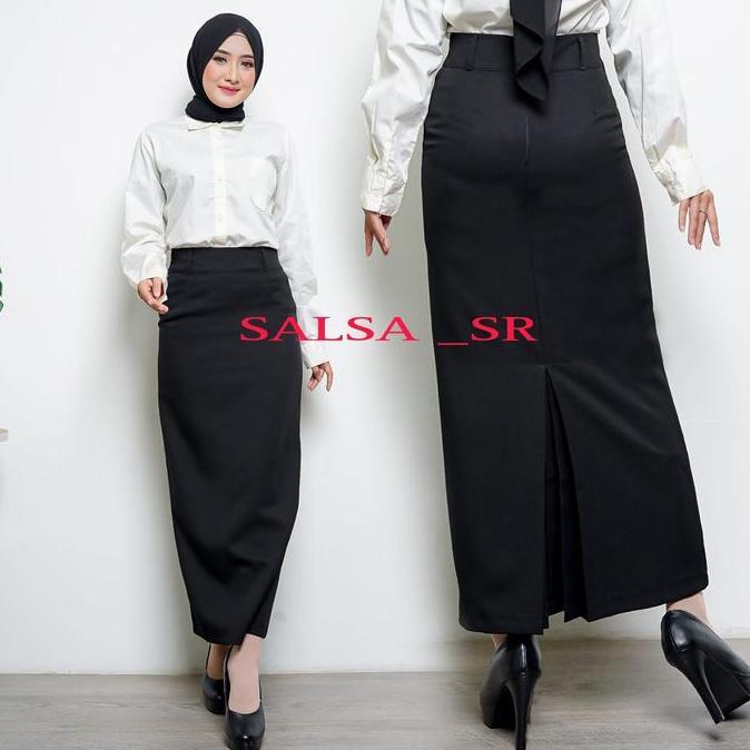 ROK SPAN REMPEL PANJANG / ROK SPAN PANJANG / ROK PANJANG POLOS Hitam Wanita Muslim