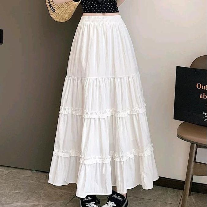 Rok Susun Tingkat 3 Wanita / Rok Panjang Warna Putih / Rok Muslimah Korean Style