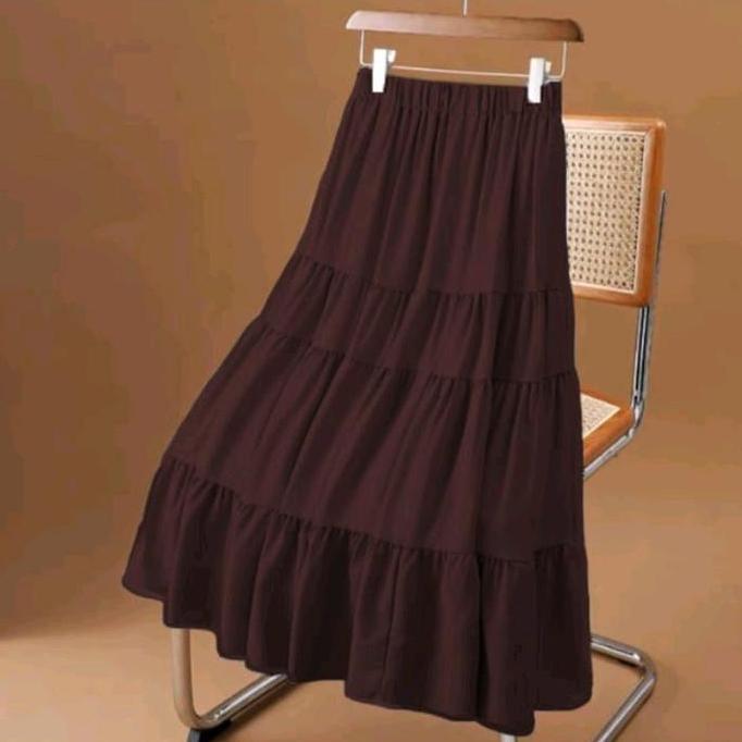 Rok Susun Wanita Muslim Putih Terbaru Bahan Crinkle Premium Panjang Bawahan Hitam Kerja-Rok Rempel P