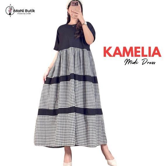 Imani Butik - Fashion Wanita Midi Dress Kamelia Gaun Katun n Mewah Muslim Nyaman Gamis Remaja Imani 