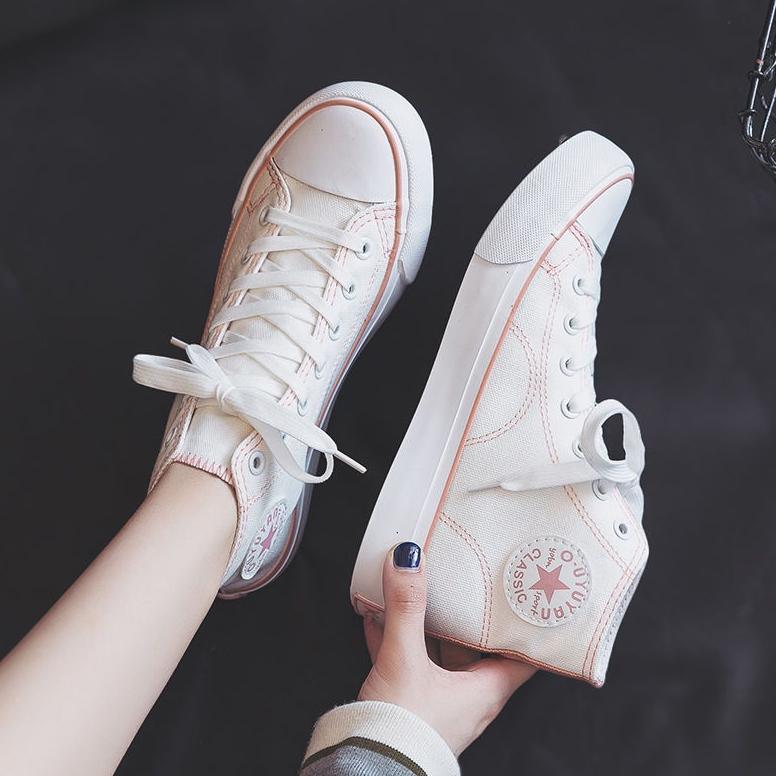 Sepatu Sneakers Import Wanita Putih Polos Garis Pink | Sepatu Sneakers Wanita Korea Hitam Polos Gari