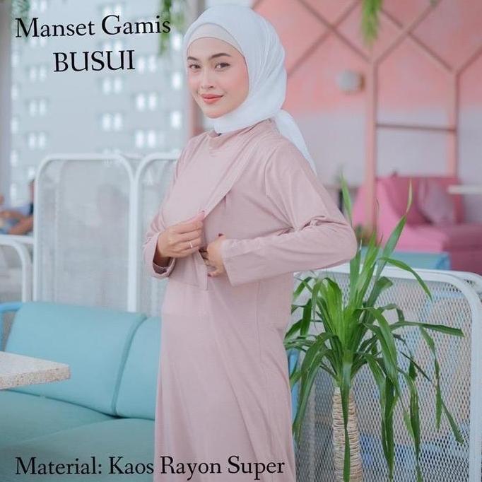 Manset Gamis Busui Lengan Panjang Kaos Rayon Dress Wanita Muslim Melar