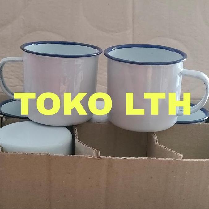 6 PCS CANGKIR JADUL SENG ENAMEL KALENG PANCI POLOS PUTIH GELAS MUG