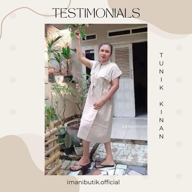 Iman Butik Tunik Kinan Elegan Model Polos Casual Dress Fit Midi Baju n Terusan Katun Basic Formal Ca