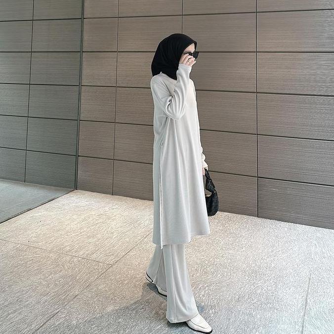 RUAME SHOP Yura One Set 2 in 1 Tunik + Kulot Snowy Rib Knit Polos Basic Setelan Wanita Korean Style 