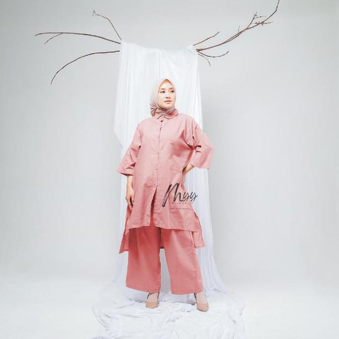 Myywear-Titan Oneset Jumbo Setelan Tunik Full Kancing+Celana Kulot Wanita Ukuran M.L.XL.XXL Bahan n 