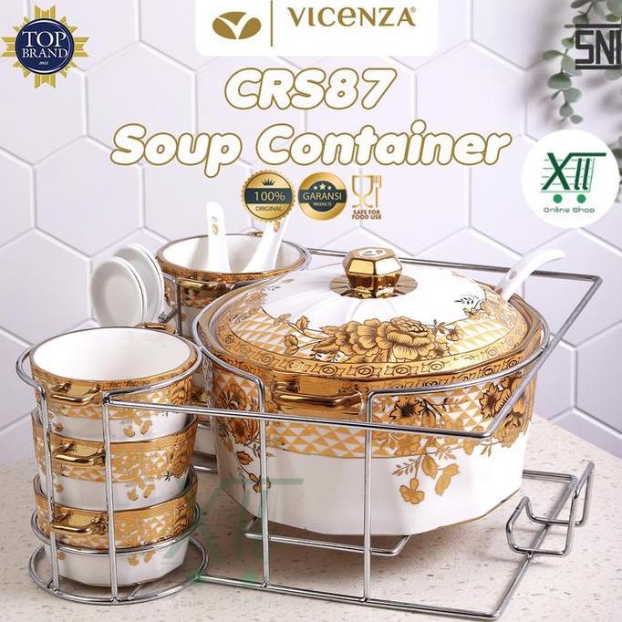 VICENZA CR~S87 GEMiNi BRiE SOUP TUREEN Set With BOWL & SQUARE RACK Wadah Sup  Bulat dengan MangkoK &