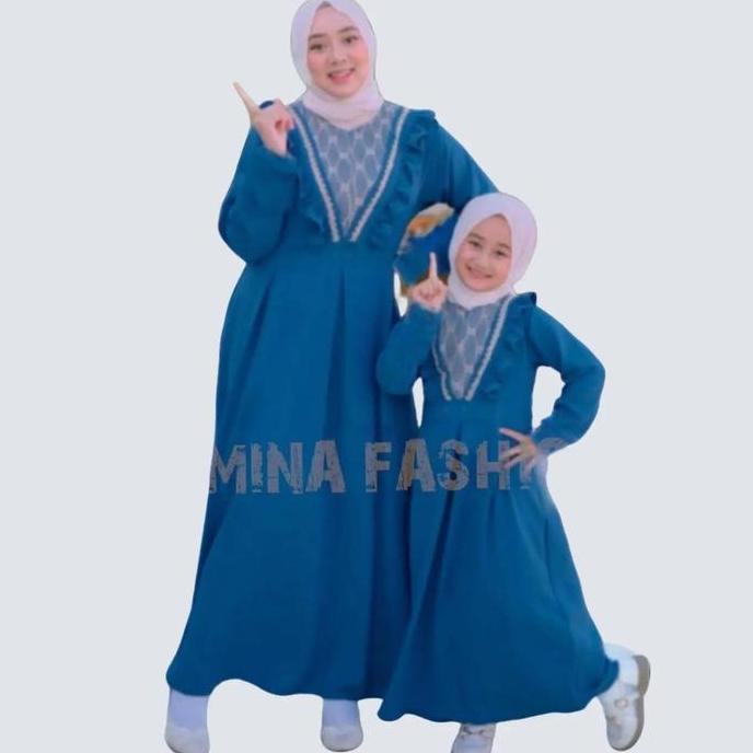 Gamis Couple Ibu anak Dress Wanita Muslim Bahan Crinkle Airflow Premium