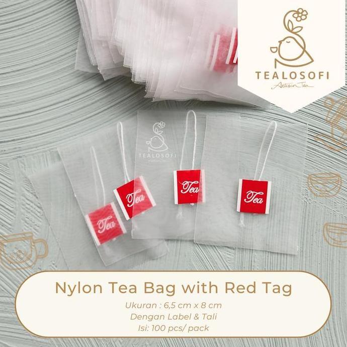 Nylon Tea Bag Pyramid - Kantong Teh Celup With Label Tag Merah