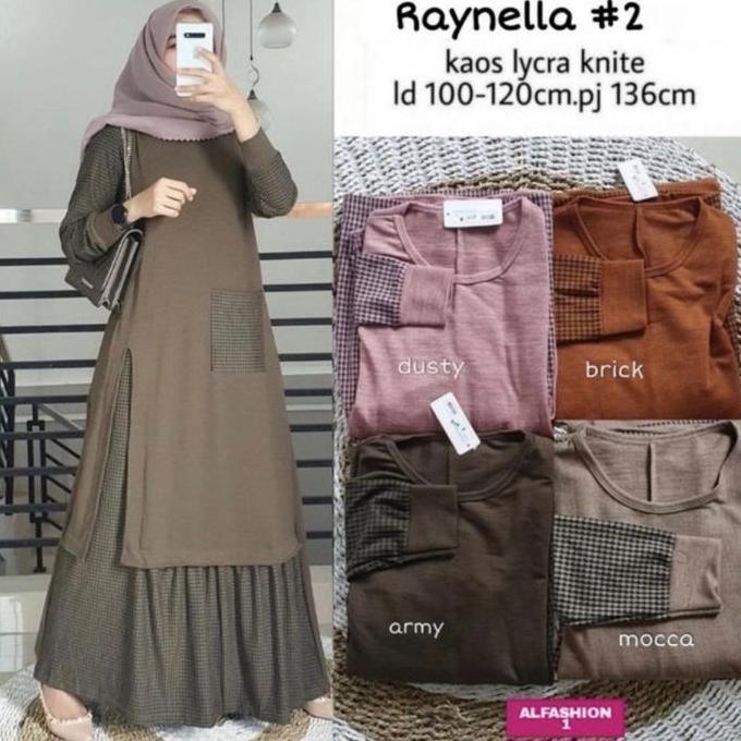 Gamis rajut kombinasi kotak 0140 / gamis / baju / gamis muslim / pakaian kekinian / baju import / tu