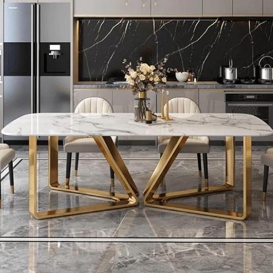 Terlaris Meja Makan Marble Kaki Besi Marmer Statuario, Carrara, Emperdor, Gold  Jati Furniture Kayu 