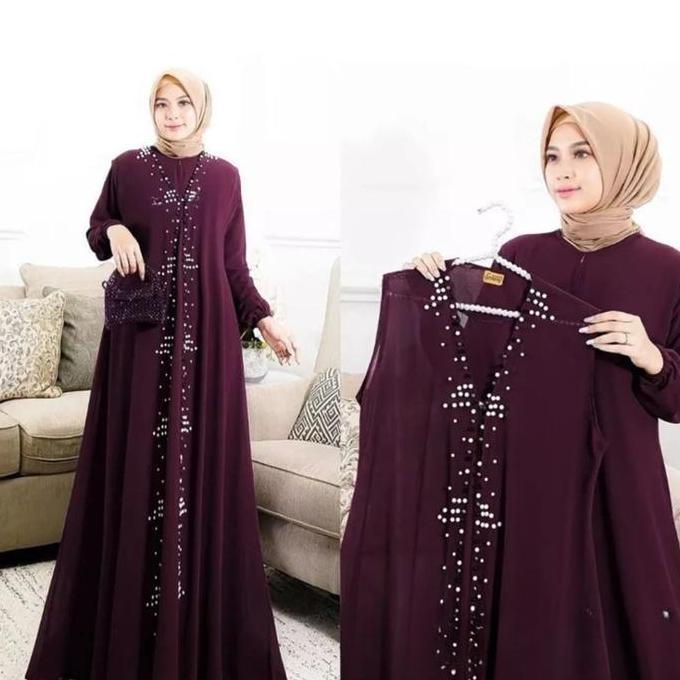 Baju Setelan Dress Inner + Outer Muslimah Rebeca Set Bahan Ceruty Babydoll Terbaru Outfit Gamis Wani