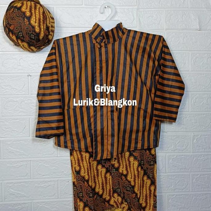Saless Setelan Baju Lurik Jawa Anak Bahan Katun Premis Halus Umur 1 Tahun Sampai 12 Tahun Balita Lem