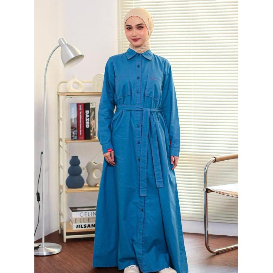 [New Collection] Dauky Gamis Katun L Dress Pocket Cotton Muslim Wanita