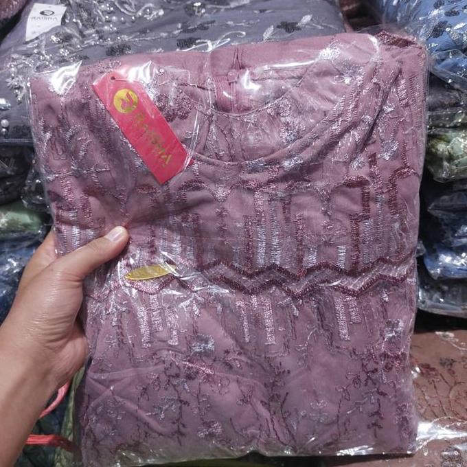 RAISHA-Lestia Gamis Kondangan 2024 Muslim Bahan Gaun Full Tile Brokat Kaca Spingle Depan Belakang + 