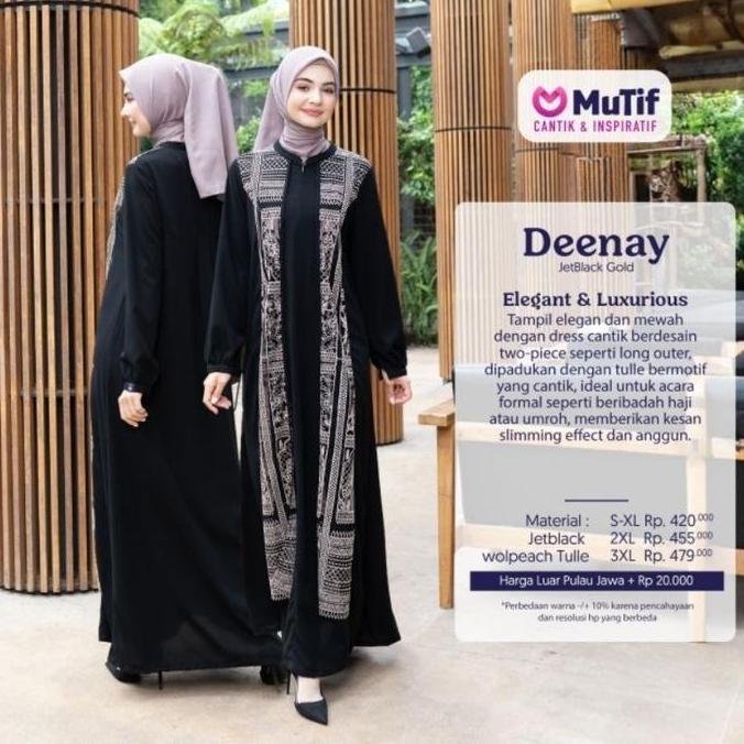 MUTIF Gamis DEENAY Hitam Terbaru Baju Dress Wanita Muslim Katun Kualitas mutif S-3XL