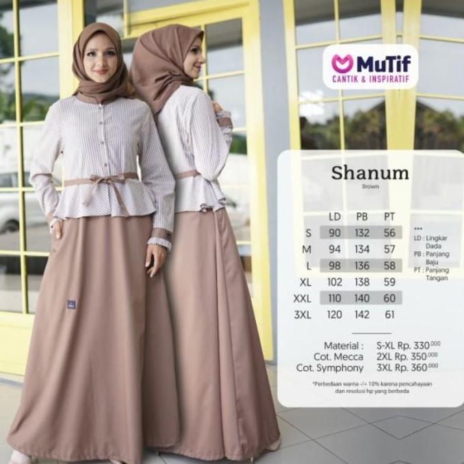 MUTIF Gamis SHANUM Brown  Dress Wanita Muslim  Cantik Katun  Remaja Dewasa S-3XL