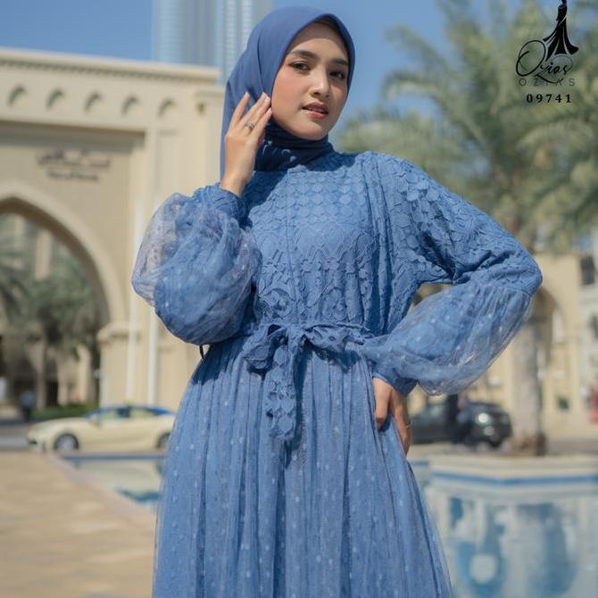 GAMIS OZIAS BROKAT FIMELA 09741 LD 105 & LD 120 I Gamis Tangan Balon I Gamis Kondangan Busui Friendl