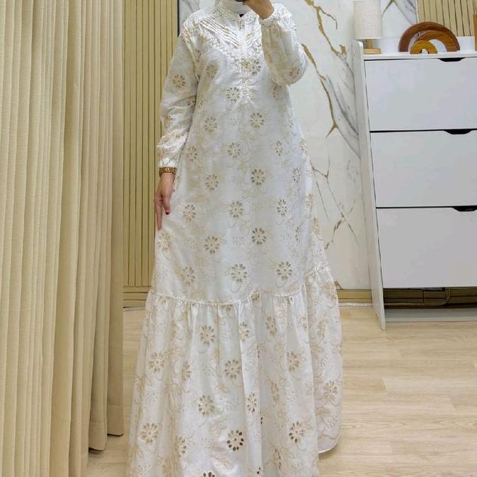 anisa Bilqis series   - Gamis  Dress katbol Premium Katun Bolong Katun Bordir Krancang Aplikasi Paye