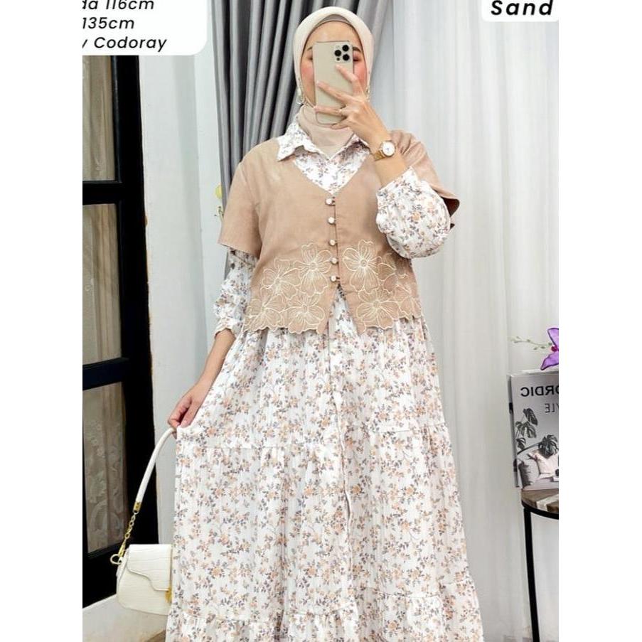 Zamiya.id | Fania Midi Dress | Nabila Midi Dress Bahan Cirngkle Salur+Katun Poplin Fit to XL Besar -