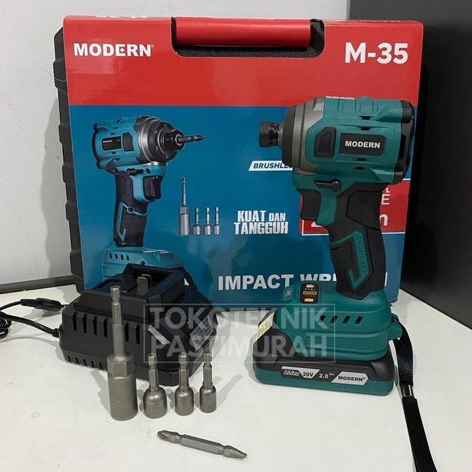 Impact Wrench Baterai 20v 2ah Cordless Mesin Buka Baut Modern M35 M 35 Impek Pembuka Baut Batrai