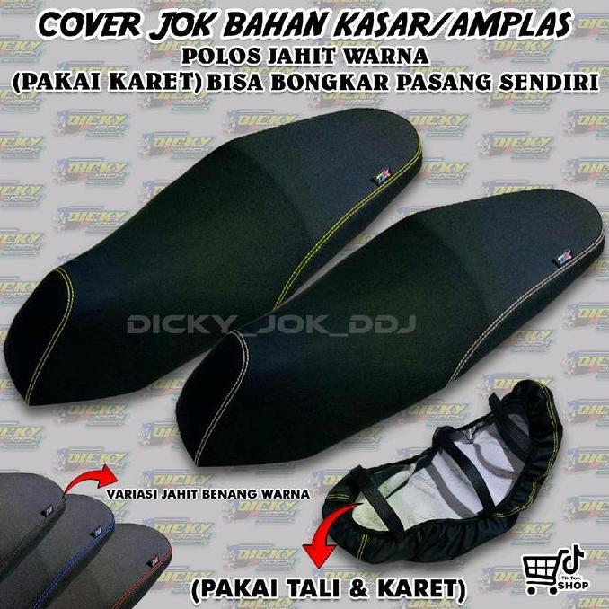 Cover Jok polos Amplas Kasar Pelindung Jok Motor (PAKAI KARET) Anti Ribet Variasi Jahit Benag Warna 