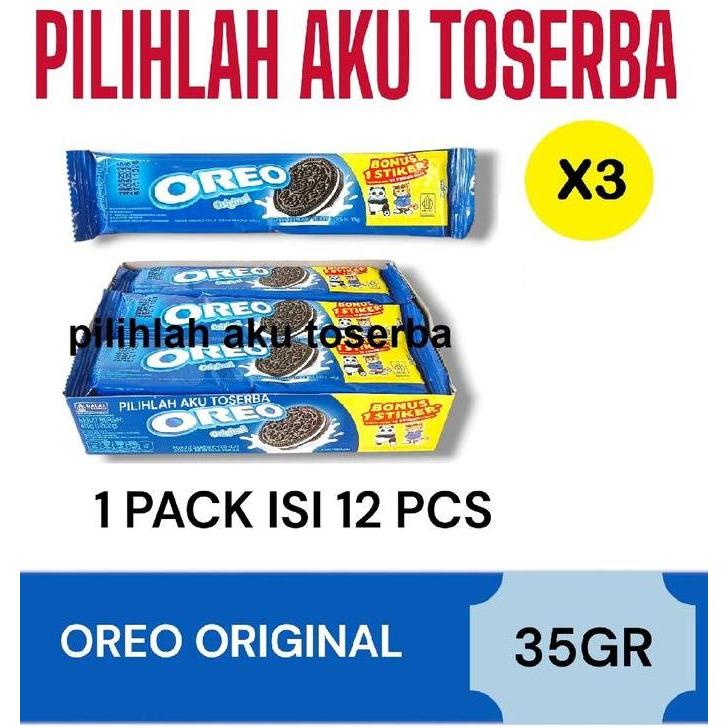 Biskuit Oreo Original Krim Vanilla 12 x 27 gr MENJADI 35 GR ( HARGA PAKET 3 BOX )
