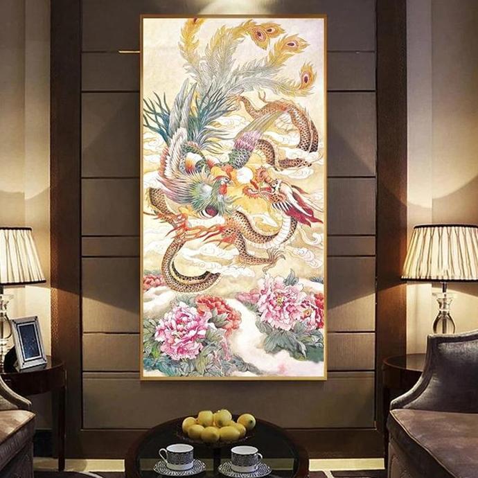 TERMURAH - DIY Diamond Painting Full naga dan phoenix 40x80 cm D111