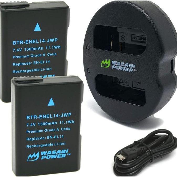 TERBARU - Wasabi Power Battery & Charger for Nikon EN-EL14 ENE-EL14a ENEL14 ENEL14a EN EL14 EL14a Ba