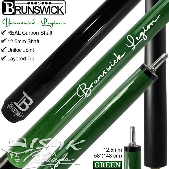 Brunswick Legion Cue Green - REAL Carbon Shaft Uniloc Pool Stick Billiard