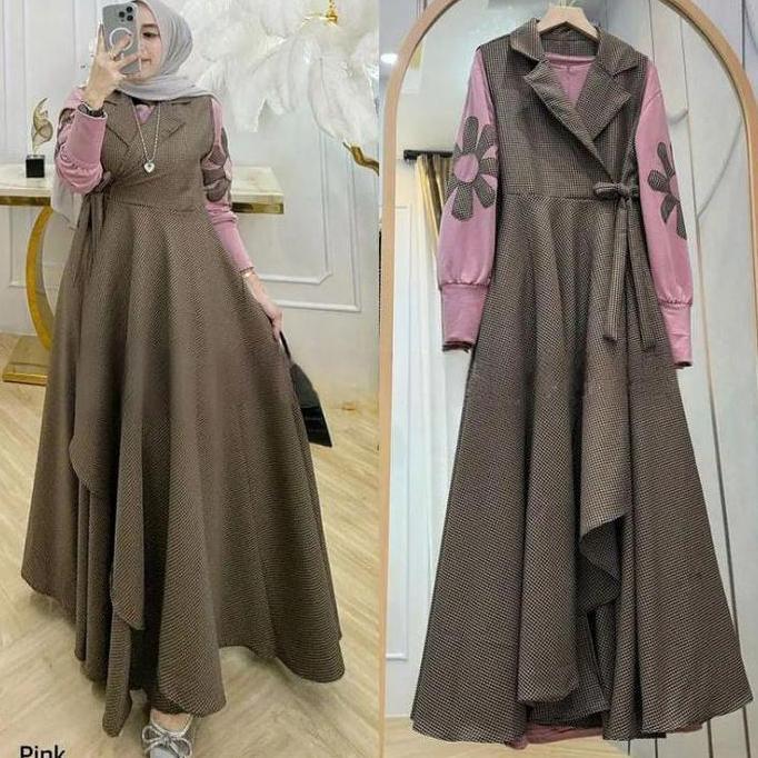 Berkualitas Promo Bayar Ditempat Dilara Busana Muslim Dress Simple Terbaru Bahan Polo Linen Mix Katu
