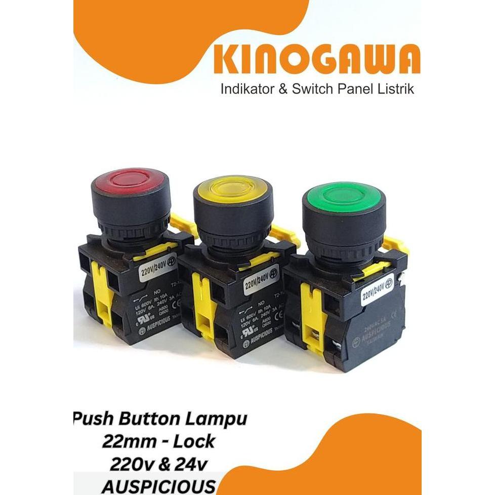 Push Button Lamp 22mm 220V AUSPICIOUS - Push Lock - Push Button Lampu DISKON
