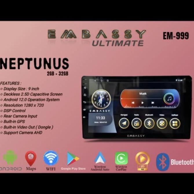 Headunit Embassy Ultimate Em 999 9Ins 2Gb/32Gb Support Android, Gps, Wifi, Bluetooth, Dll Terbaik