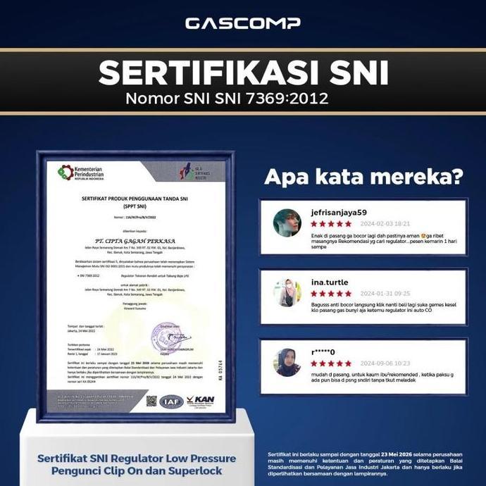 Tvxty- Gascomp Paket Regulator Superlock 01 Klik + Selang (Grs-915) Regulator Kompor Gas Superlock R