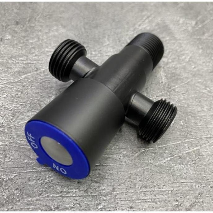 stop kran cabang stainles hitam on off Keran Wastafel