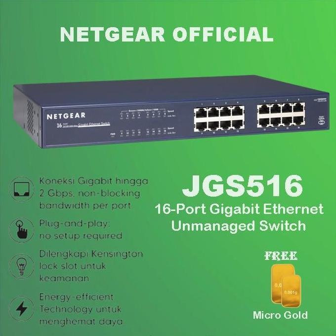 TERBARU - Netgear JGS516 16 Port Gigabit Ethernet Unmanaged Switch JGS 516