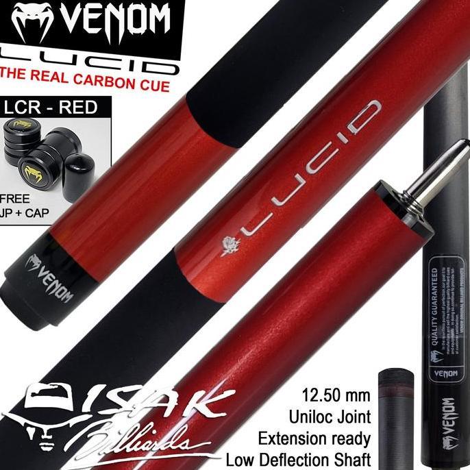 Venom Lucid Carbon LCR Red Cue Uniloc Low Deflection Stick Billiard